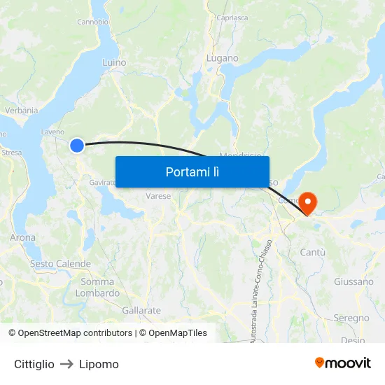 Cittiglio to Lipomo map