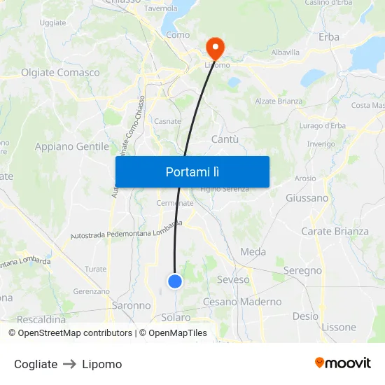 Cogliate to Lipomo map