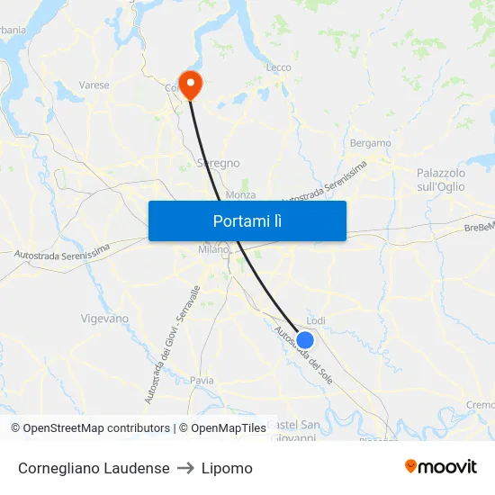 Cornegliano Laudense to Lipomo map