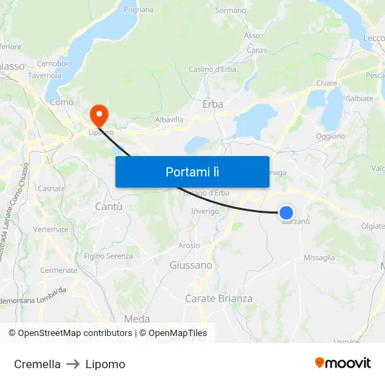 Cremella to Lipomo map