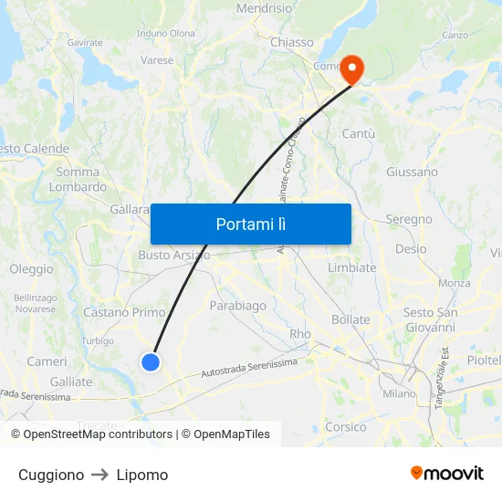 Cuggiono to Lipomo map
