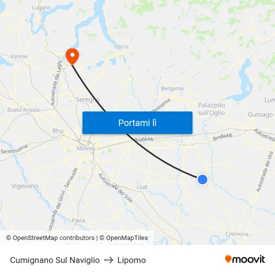 Cumignano Sul Naviglio to Lipomo map