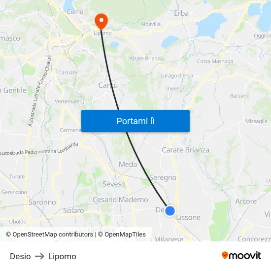 Desio to Lipomo map