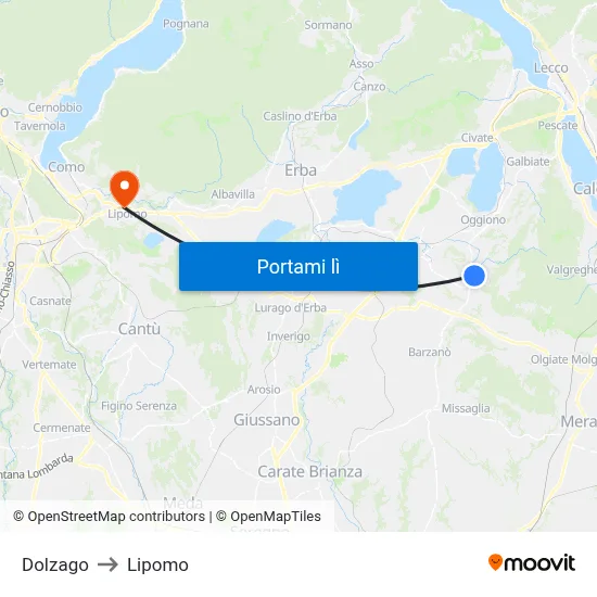 Dolzago to Lipomo map
