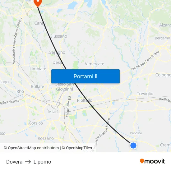 Dovera to Lipomo map