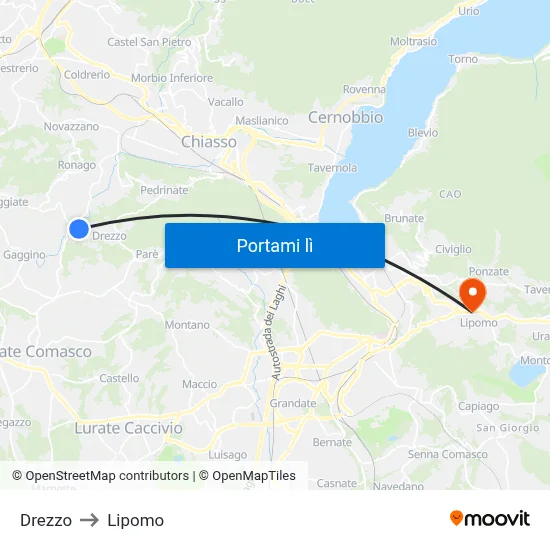 Drezzo to Lipomo map