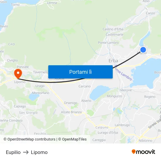 Eupilio to Lipomo map