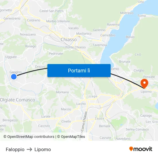 Faloppio to Lipomo map