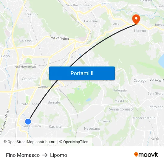 Fino Mornasco to Lipomo map