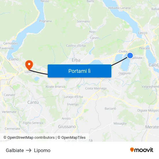 Galbiate to Lipomo map