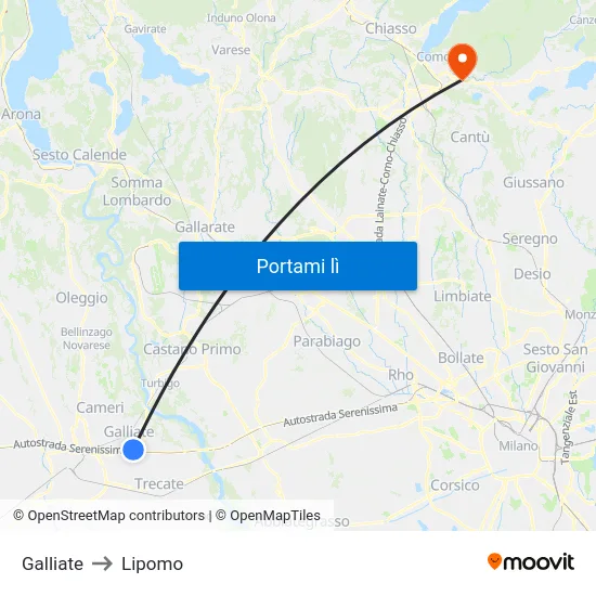 Galliate to Lipomo map
