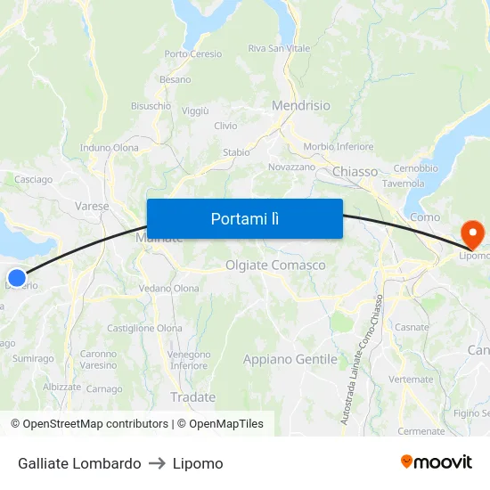 Galliate Lombardo to Lipomo map