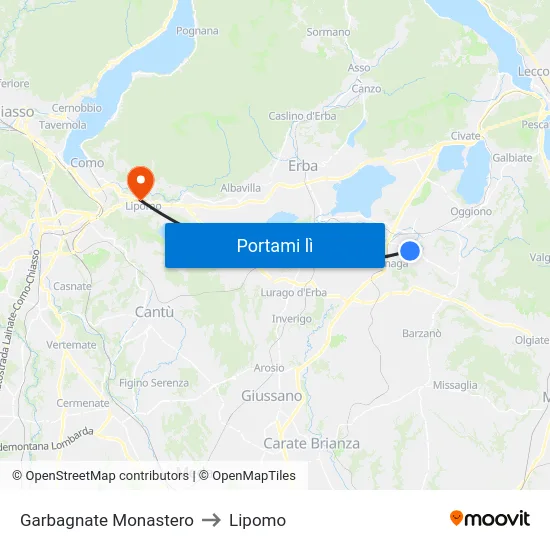 Garbagnate Monastero to Lipomo map
