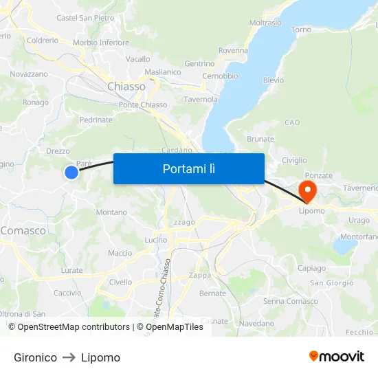 Gironico to Lipomo map