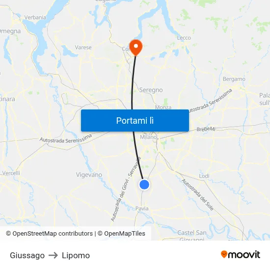 Giussago to Lipomo map