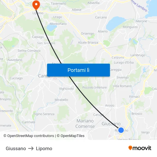 Giussano to Lipomo map