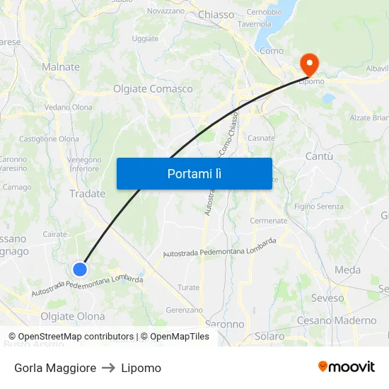 Gorla Maggiore to Lipomo map