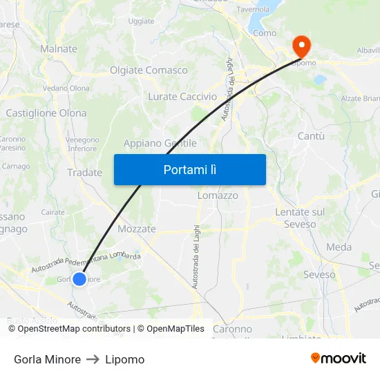 Gorla Minore to Lipomo map