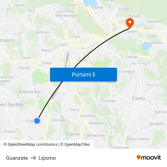 Guanzate to Lipomo map