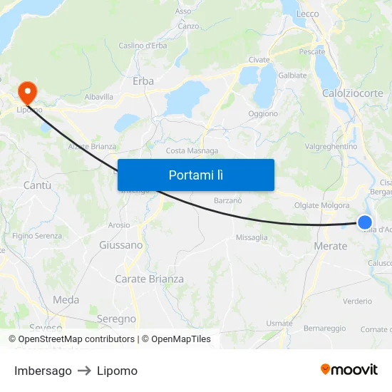 Imbersago to Lipomo map