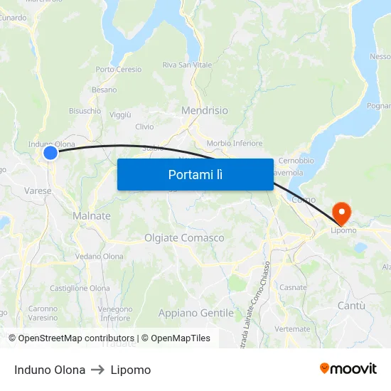 Induno Olona to Lipomo map