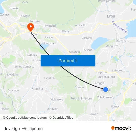 Inverigo to Lipomo map