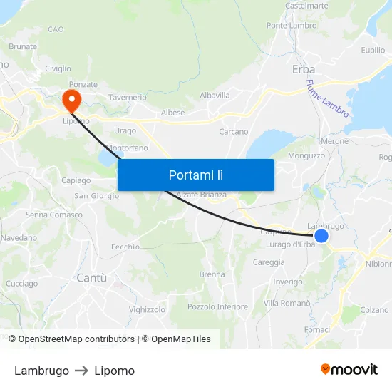 Lambrugo to Lipomo map