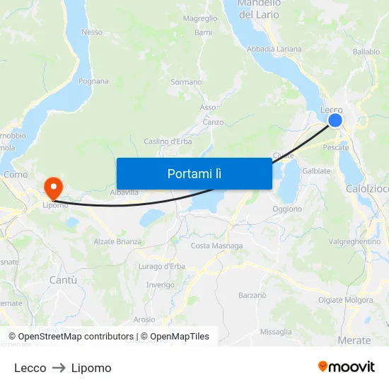 Lecco to Lipomo map