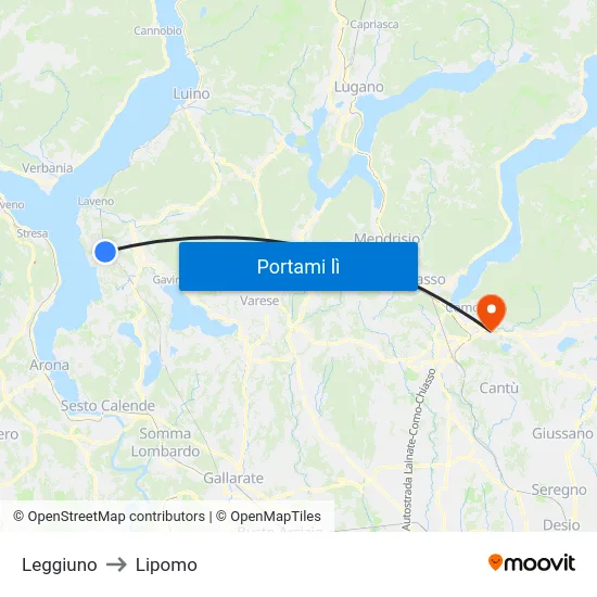 Leggiuno to Lipomo map