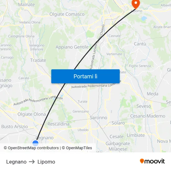 Legnano to Lipomo map