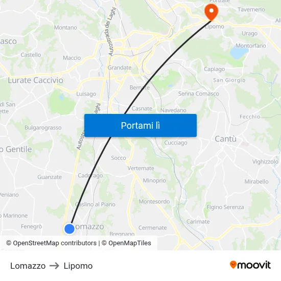 Lomazzo to Lipomo map