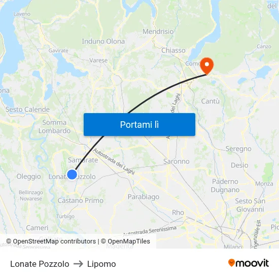 Lonate Pozzolo to Lipomo map