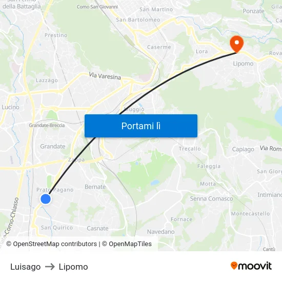 Luisago to Lipomo map