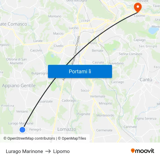 Lurago Marinone to Lipomo map