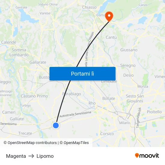 Magenta to Lipomo map