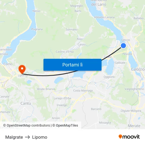 Malgrate to Lipomo map