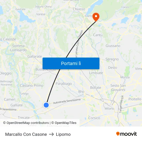 Marcallo Con Casone to Lipomo map
