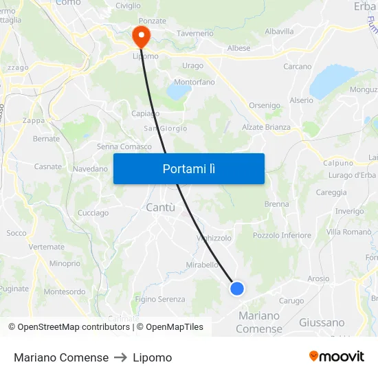 Mariano Comense to Lipomo map
