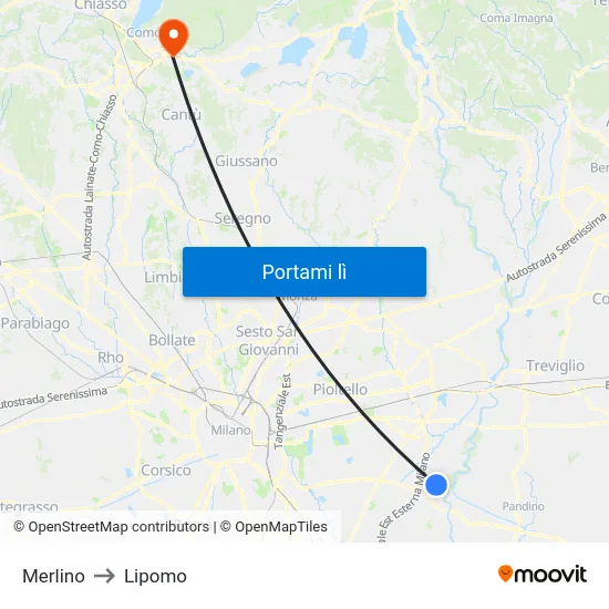 Merlino to Lipomo map