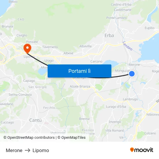 Merone to Lipomo map