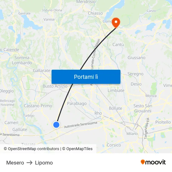 Mesero to Lipomo map