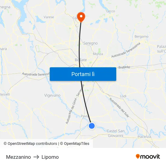 Mezzanino to Lipomo map