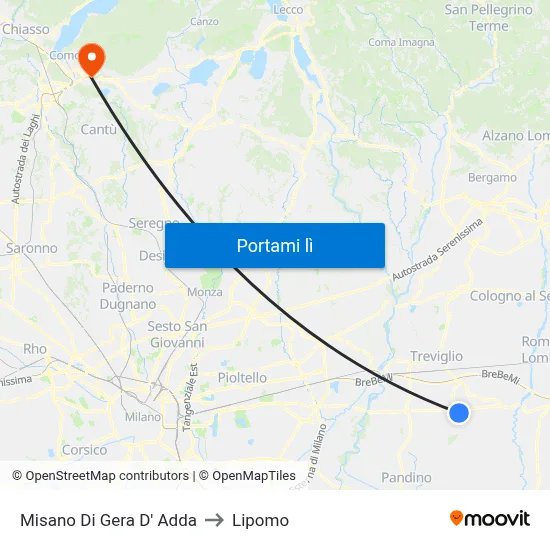 Misano Di Gera D' Adda to Lipomo map