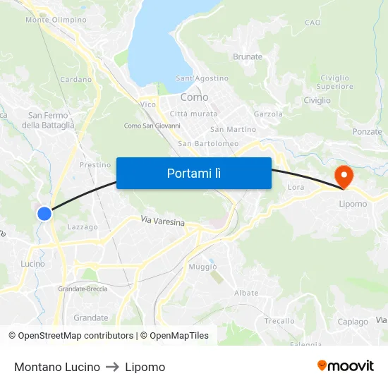Montano Lucino to Lipomo map