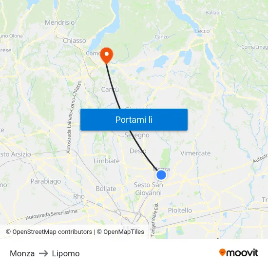 Monza to Lipomo map