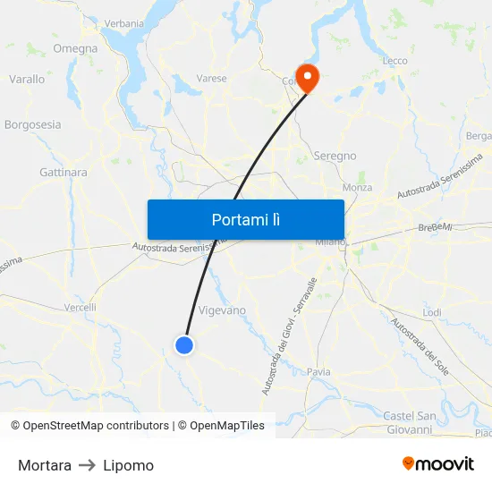 Mortara to Lipomo map