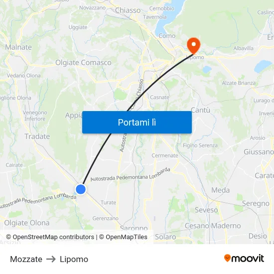 Mozzate to Lipomo map