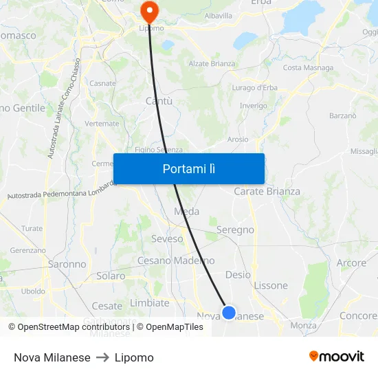 Nova Milanese to Lipomo map