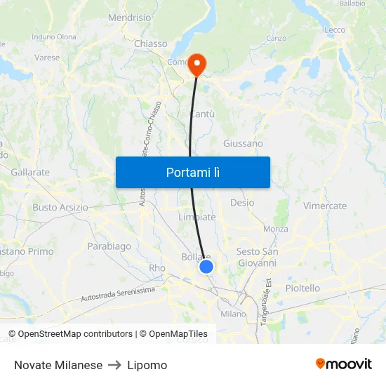 Novate Milanese to Lipomo map