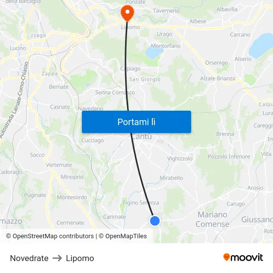 Novedrate to Lipomo map